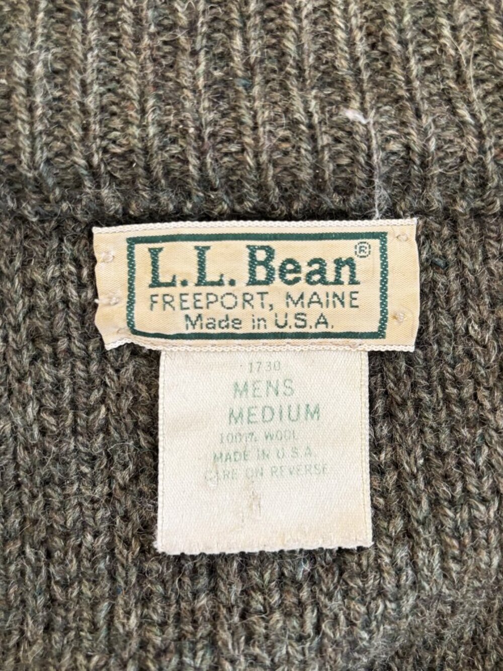 Vintage L.L. Bean 100% Wool Full-Zip Suede Elbow Patch Knit Sweater Mens M - Picture 4 of 16